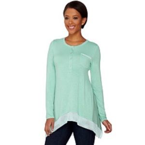 Logo by Lori Goldstein Small Teal Slub Knit Henley
